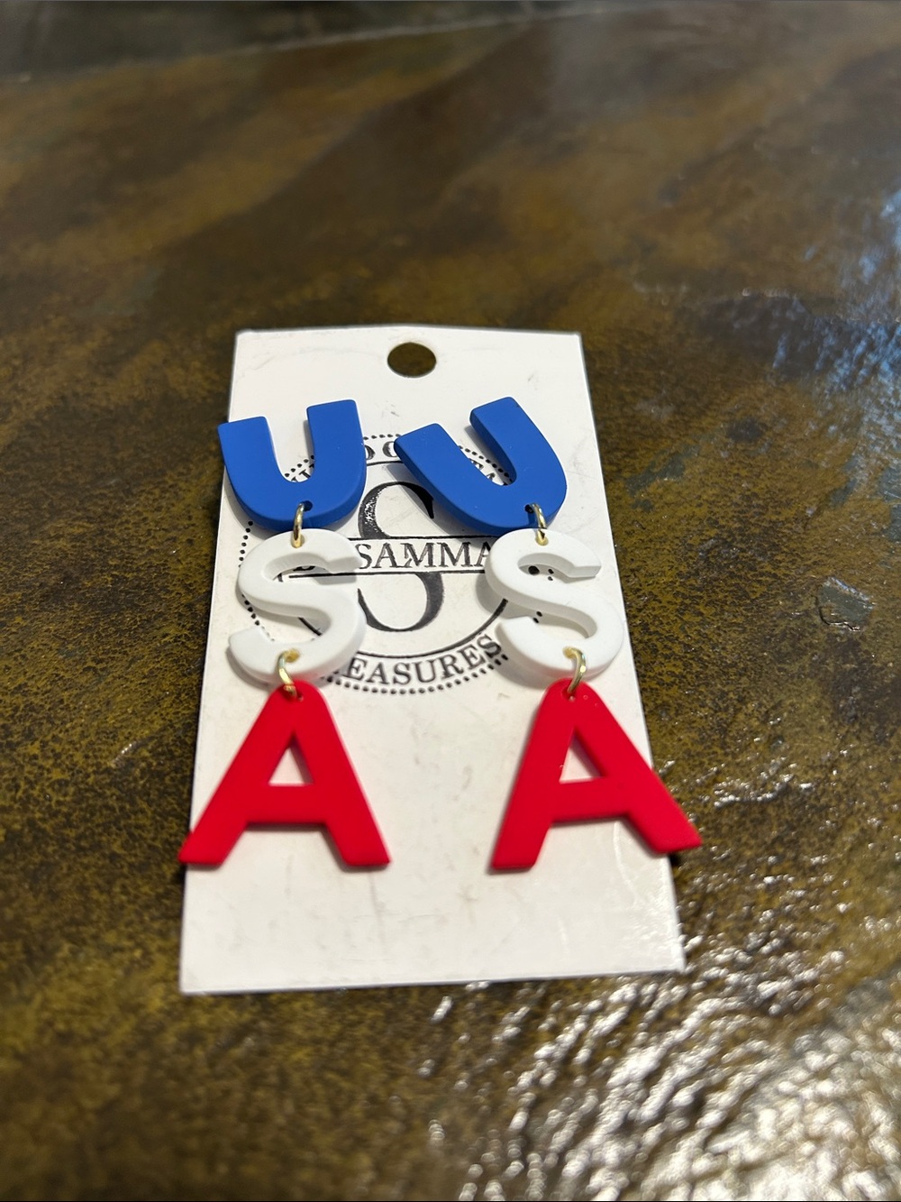USA Red White Blue Letter Drop Earrings